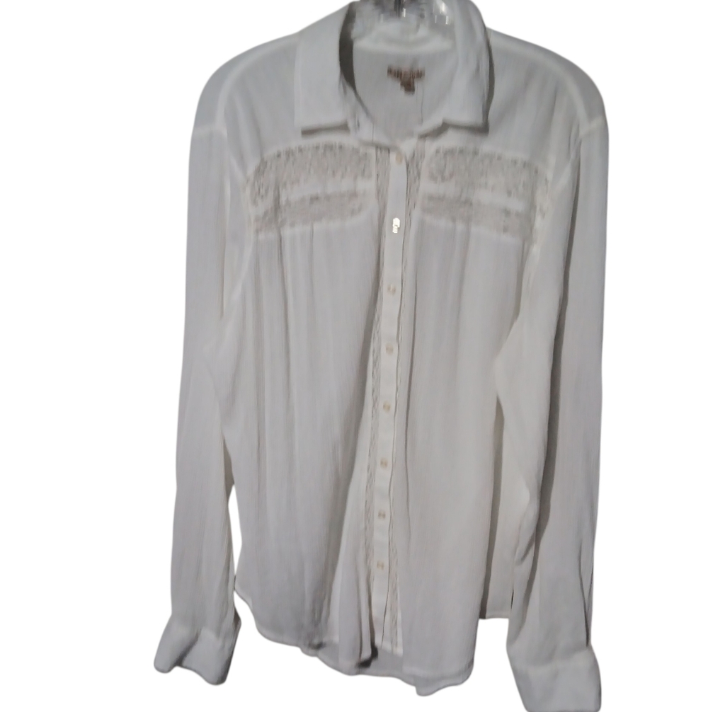 Cape Juby Peasant Boho Blouse Top Embroidered Lace Cream XL